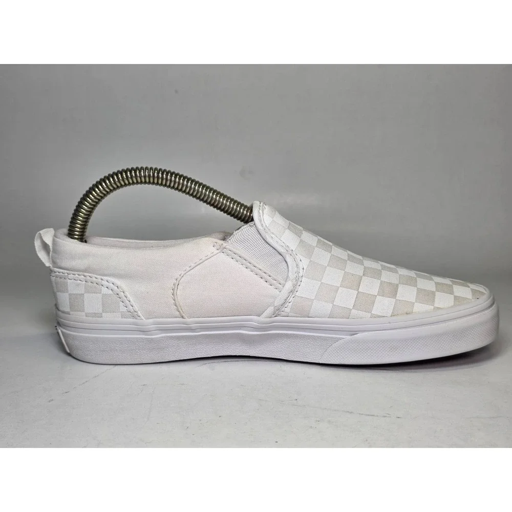 VANS Checkerboard Youth Sneakers Size 4 White Cream Low Top Slip On Shoes 500714